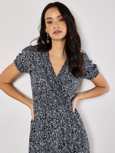 Apricot Druckkleid Geblümtes Midikleid, in Wickeloptik günstig online kaufen