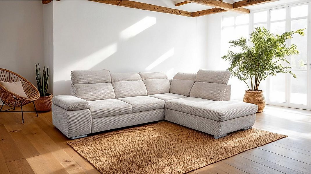Massivart® Ecksofa COLORADO Cord creme / 280 cm / Cordsofa, Bettfunktion / günstig online kaufen