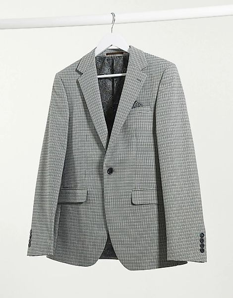 Burton Menswear – Eng geschnittene Anzugjacke in Braun mit Hahnentrittmuste günstig online kaufen