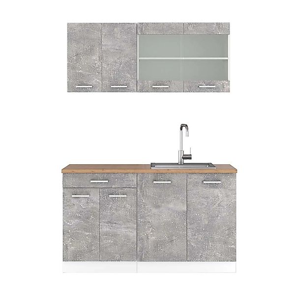Vicco R-Line Singleküche Beton/Weiß 140 cm AP Eiche ohne E-Geräte günstig online kaufen