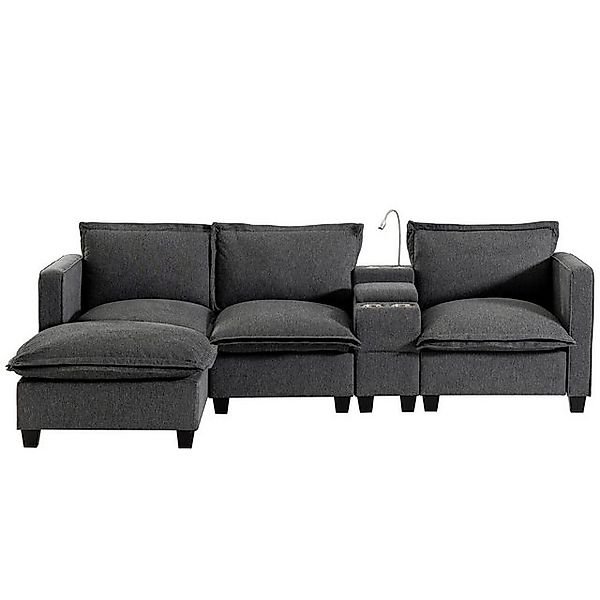 Merax Sofa L-förmiges Ecksofa aus Chenille-Stoff, 3-Sitzer-Sofa mit Leselam günstig online kaufen