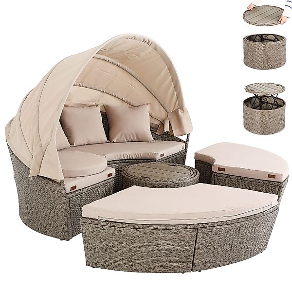 Casaria Sonneninsel Beige, 185cm Sonnenliege Polyrattan günstig online kaufen