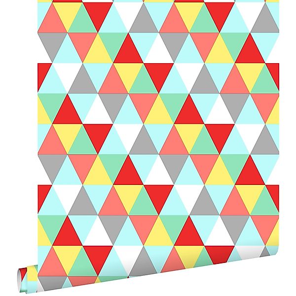 ESTAhome Tapete Dreiecke Rot Gelb und Blau 53 cm x 10.05 m günstig online kaufen