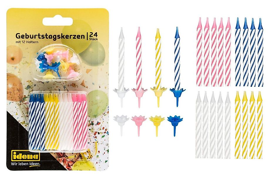 Idena Geburtstagskerze Idena 408210 - Geburtstagskerzen Set mit Haltern, 24 günstig online kaufen
