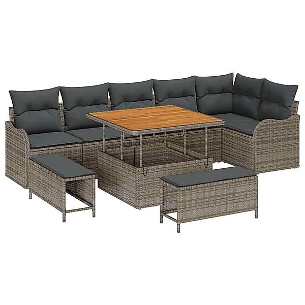 vidaXL Garten-Sofa-Set Höhenverstellbar 9-Tlg Grau Poly Rattan 3362278 günstig online kaufen