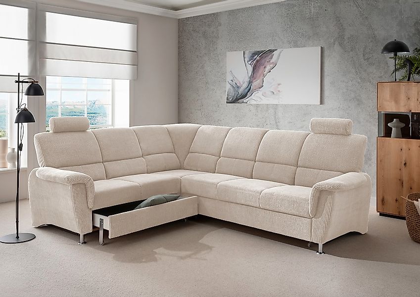 Home affaire Ecksofa »Pisa L-Form, mit Schlaffunktion, Stauraum, 2x höhenve günstig online kaufen