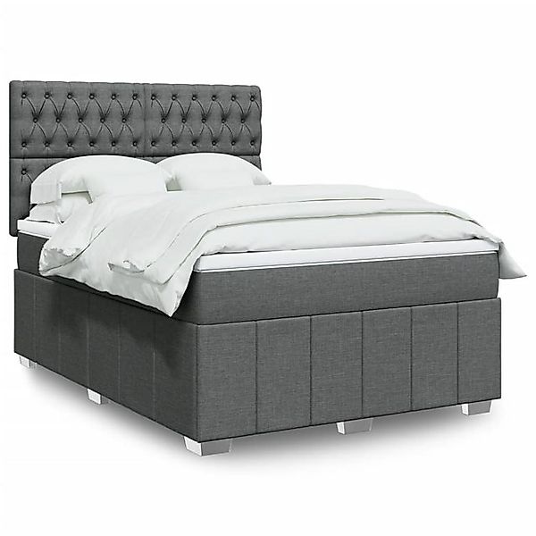 vidaXL Bettgestell Boxspringbett mit Matratze Dunkelgrau 140x200 cm Stoff B günstig online kaufen