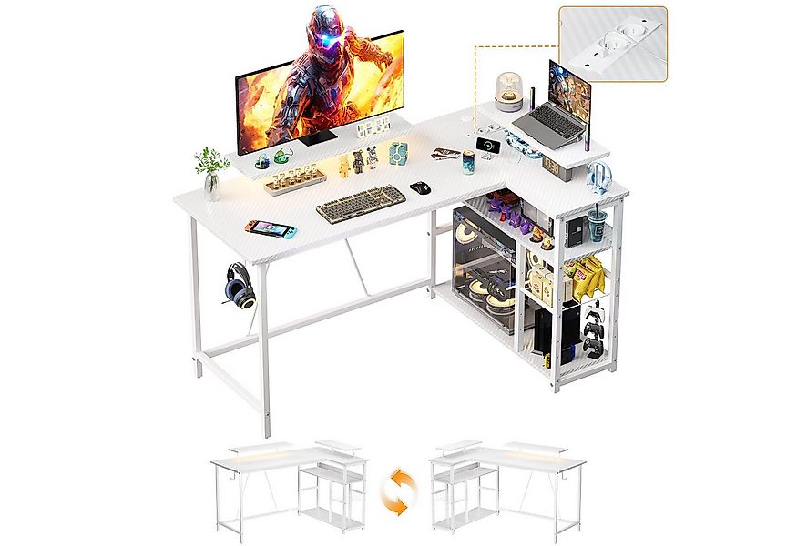 HOMALL Gamingtisch L-förmiger Computertisch mit Steckdosen, USB-Anschlüssen günstig online kaufen