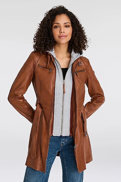 Mauritius Lederjacke "Bente OT 2" mit Gürtel, mit Kapuze lange Lederjacke m günstig online kaufen