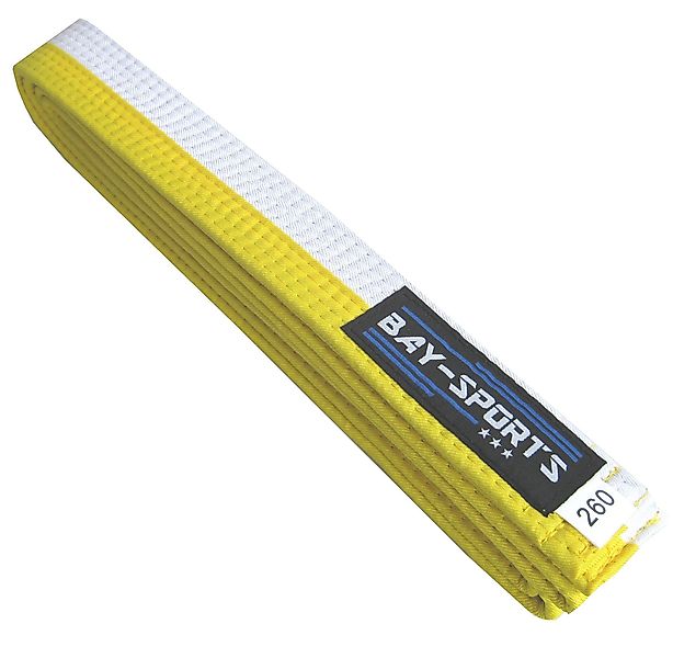 BAY-Sports Karateanzug Budogürtel weiß/gelb HALB gestreift günstig online kaufen
