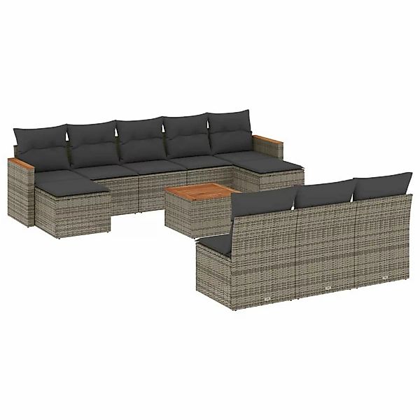 vidaXL 11-tlg Garten-Sofagarnitur mit Kissen Grau Poly Rattan Modell 73 günstig online kaufen