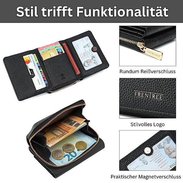 Frentree Geldbörse Damen Portemonnaie mit Reißverschluss, 8 Kartenfächer, S günstig online kaufen