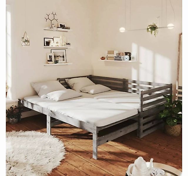 furnicato Bett Ausziehbares Tagesbett 2x(90x200) cm Grau Massivholz Kiefer günstig online kaufen