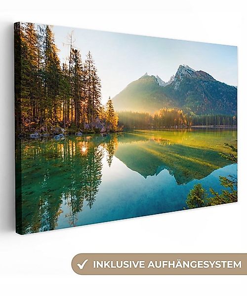 OneMillionCanvasses® Leinwandbild See - Wald - Berge - Natur - Sonne - Land günstig online kaufen