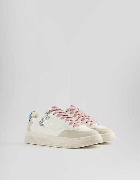 Bershka Sneaker Mit Glitzer Und Sohle Im Used-Look Damen 40 Weiss günstig online kaufen