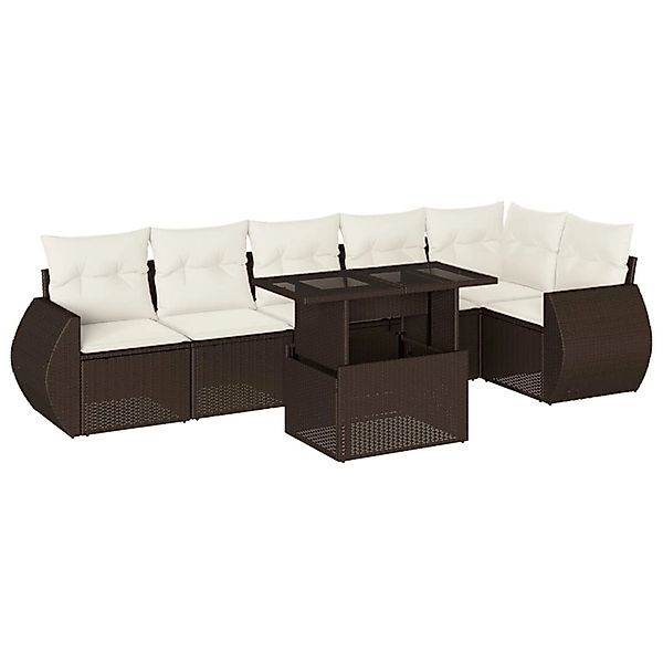 vidaXL 7-Tlg Garten-Sofagarnitur mit Kissen Braun Poly Rattan 3268553 günstig online kaufen
