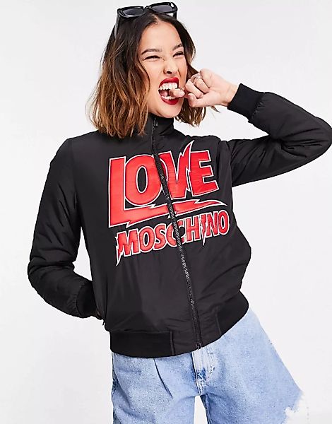 Love Moschino – Bomberjacke mit Blitz-Logo vorne in Schwarz günstig online kaufen