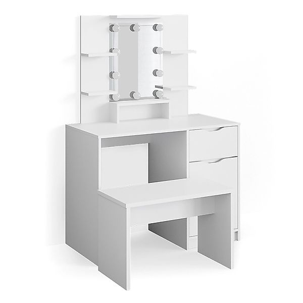 Vicco Schminktisch Ruben Little Weiß 100 cm mit LED Beleuchtung und Bank günstig online kaufen