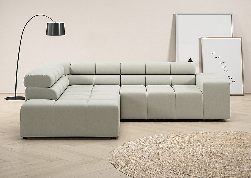 INOSIGN Ecksofa "Ancona, incl. Kopfteilverstellung + 3 Zierkissen, L-Form, günstig online kaufen