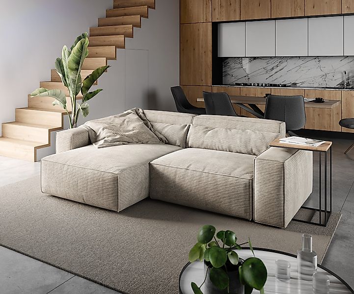 Ecksofa Sirpio 230x150 cm Cord Beige Recamiere variabel günstig online kaufen