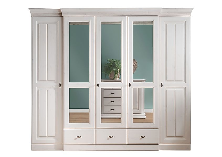 Woodroom Kleiderschrank Esch Kiefer massiv weiß günstig online kaufen