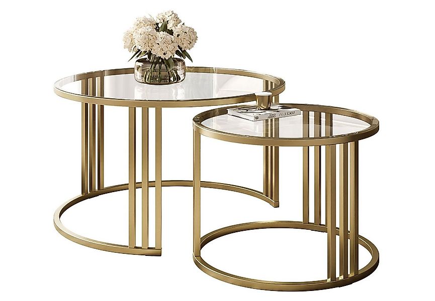 Lookway Couchtisch LORI 2in1 GLASS auf einem gebürsteten goldfarbenen Geste günstig online kaufen