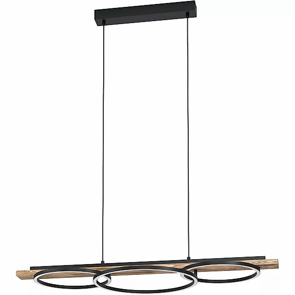 LED-Pendellampe Boyal, braun, Länge 101 cm, Holz, 3-flg. günstig online kaufen