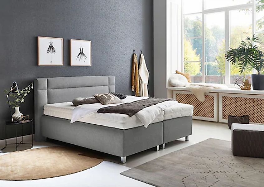 Westfalia Schlafkomfort Boxspringbett mit Zierkissen und verchromten Kufen, günstig online kaufen