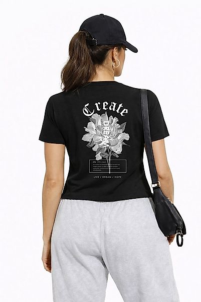 Banco T-Shirt Damen "Create Dream" - schwarzes Kurzarmshirt mit Blumenprint günstig online kaufen