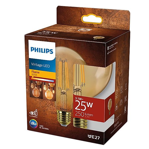 Philips Vintage LED Filament Lampe ersetzt 25W E27 Globe - G93 3,1W 250lm 1 günstig online kaufen