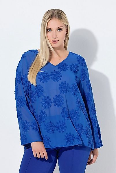 Ulla Popken Tunika Bluse doppellagig Blüten V-Ausschnitt 3/4-Arm günstig online kaufen