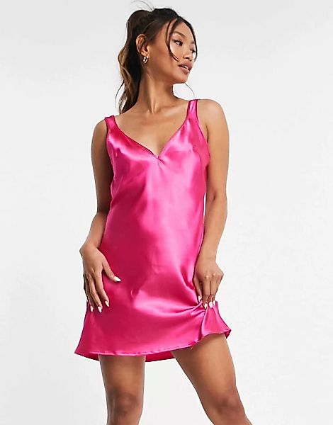 Flounce London – Minikleid aus Satin in Pink-Rosa günstig online kaufen