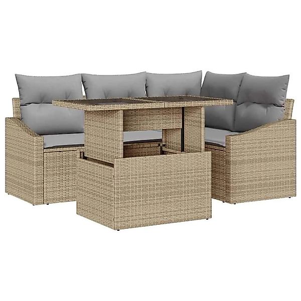 vidaXL Gartensofa-set mit Kissen 5-Tlg Beige und Hellgrau Poly-Rattan 33489 günstig online kaufen