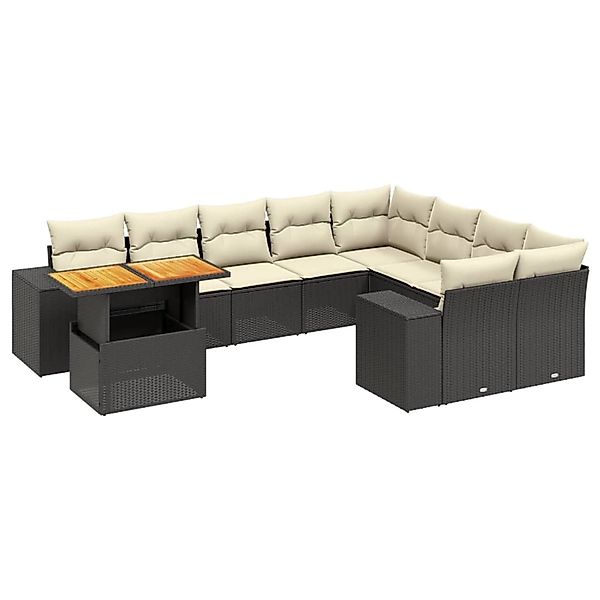 vidaXL 10-Tlg Garten-Sofagarnitur mit Kissen Schwarz Poly Rattan 3272799 günstig online kaufen