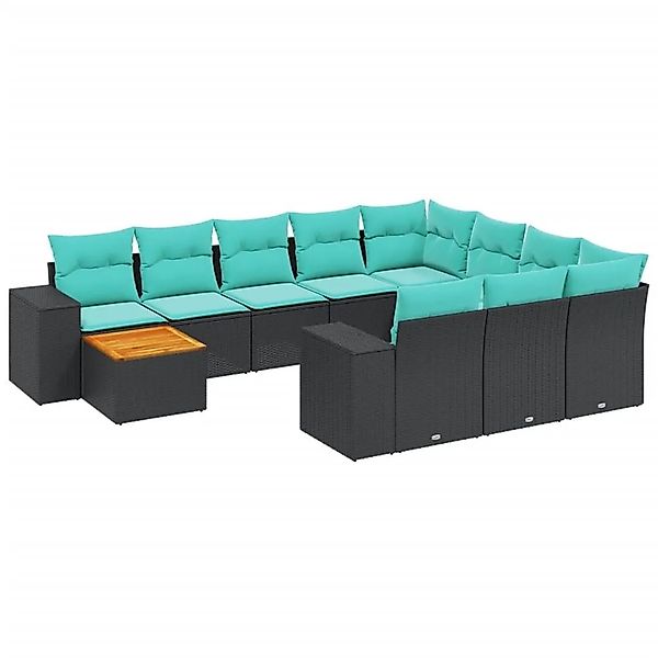 vidaXL 11-Tlg Gartensofa-Set mit Kissen Schwarz Polyrattan 3225630 günstig online kaufen