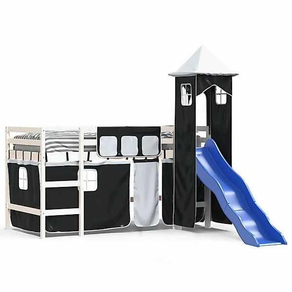 vidaXL Kinderhochbett mit Turm Weiß & Schwarz 80x200 cm Kiefernholz1929813 günstig online kaufen