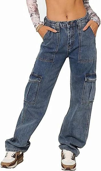FIDDY Latzhose Damen Cargo Hose Jeans mit Taschen High Waist Relaxed-Fit günstig online kaufen