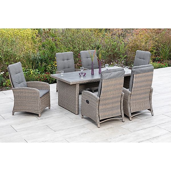 MERXX Garten-Essgruppe "Atrani" 7 Stk. tlg. 6 Hochlehner mit Kissen, Tisch günstig online kaufen