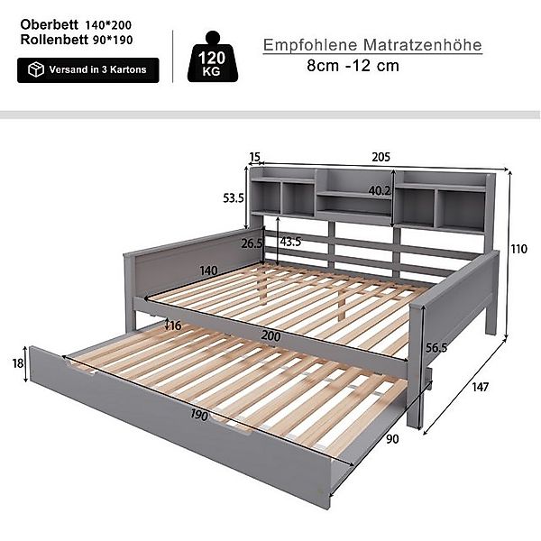 Ulife Daybett Multifunktionsbett Schlafsofa Jugendbett mit Lattenrost und S günstig online kaufen