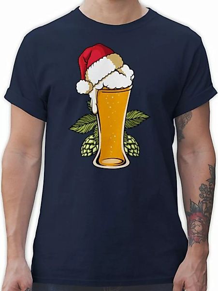 Shirtracer T-Shirt Bierglas mit Weihnachtsmütze Weihachten Kleidung günstig online kaufen