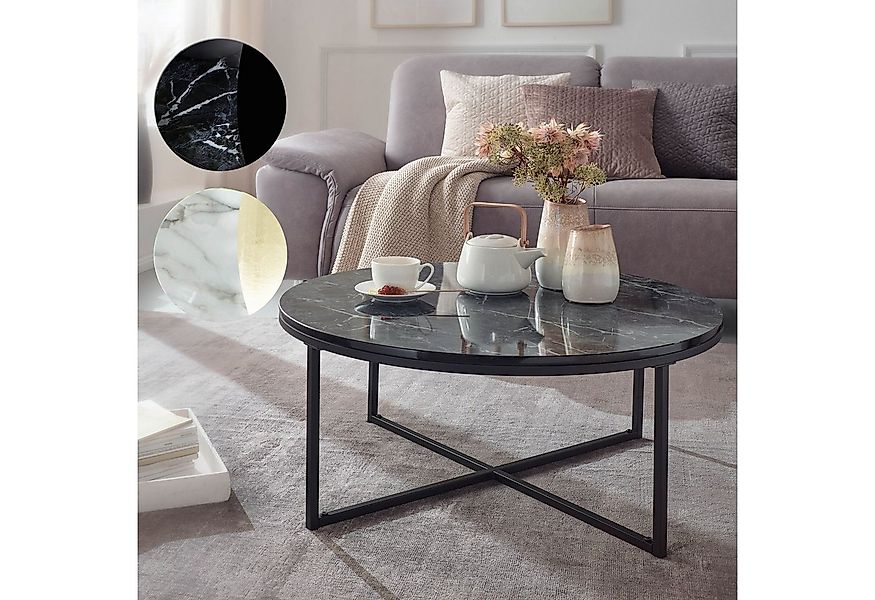 FINEBUY Couchtisch FB24016 (80x36x80 cm Marmor Optik Schwarz, Sofatisch Run günstig online kaufen