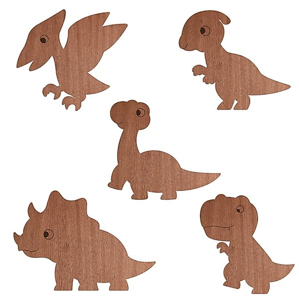 WANDStyle Wanddeko Set aus Holz Dinos 5-teilig in der Farbe Mahagoni Furnie günstig online kaufen