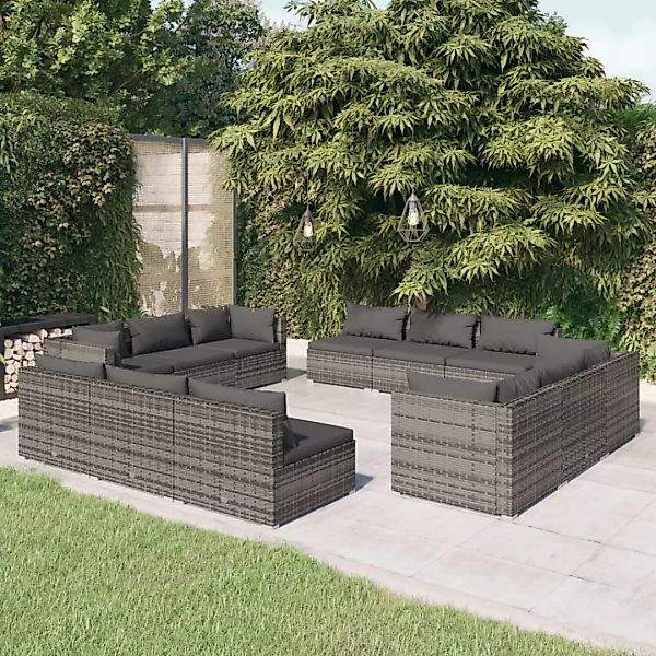 Vidaxl 12-tlg. Garten-lounge-set Mit Kissen Poly Rattan Grau günstig online kaufen