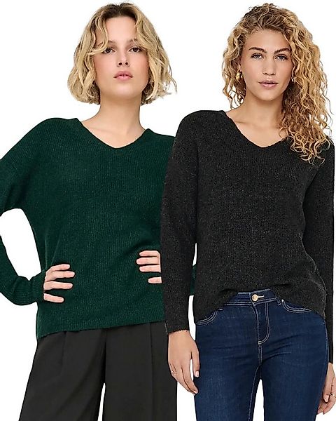 ONLY V-Ausschnitt-Pullover (2er Pack) aus Flachstrick zeitlos und stilvoll günstig online kaufen