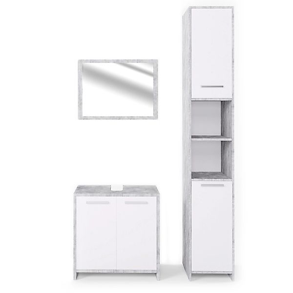 Vicco Badmöbel-Set Kiko Beton/Weiß 3 Teile mit Hochschrank günstig online kaufen
