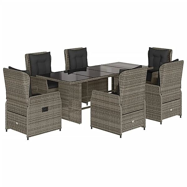 vidaXL 7-Tlg Garten-Essgruppe mit Kissen Grau Poly Rattan 3262783 günstig online kaufen