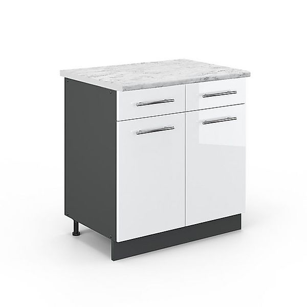 Vicco Küchenunterschrank Fame-Line Weiß Hochglanz/Anthrazit 80 cm AP Marmor günstig online kaufen