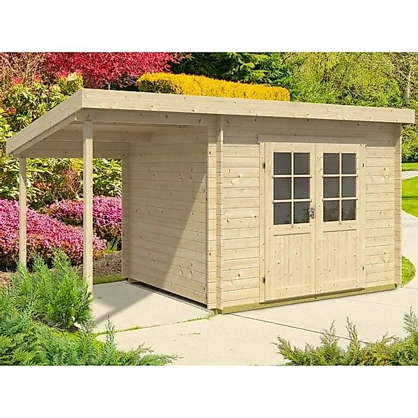 Alpholz Gartenhaus Maria-28 Natur 300 cm x 250 cm + 150 cm Schleppdach günstig online kaufen