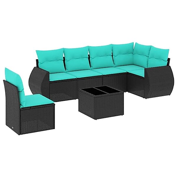 vidaXL 7-Tlg Gartensofa-Set mit Kissen Schwarz Polyrattan 3221436 günstig online kaufen