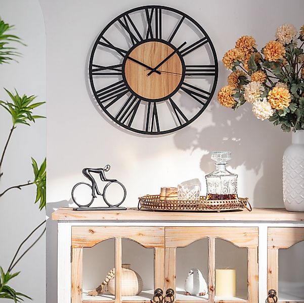 K&L Wall Art Wanduhr industrielle XL Holz-Metall Uhr ohne Tick-Geräusche (l günstig online kaufen